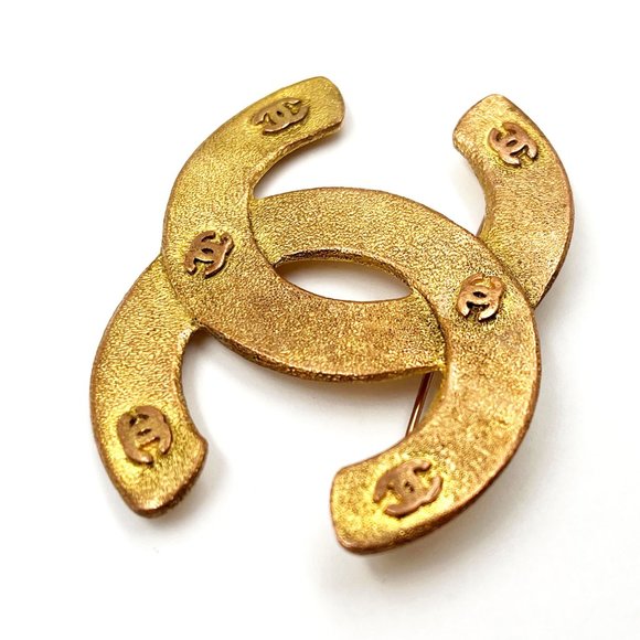 Chanel Vintage Gold Plated Matte CC Mini CC Large Brooch - Picture 2 of 4